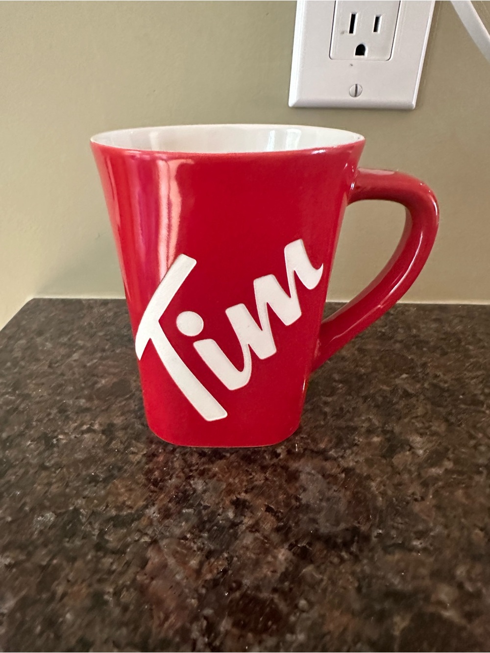 Tim Hortons Red Mug with White Script Tim’s